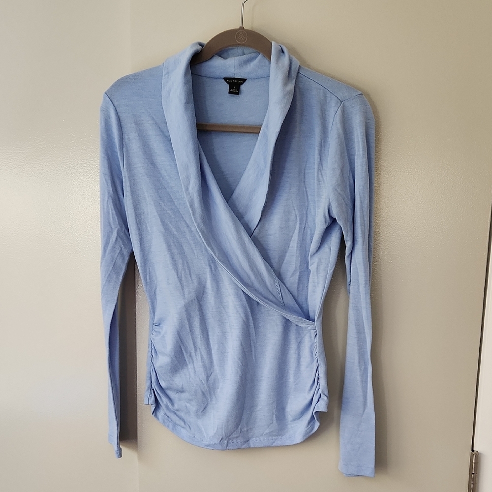 Ann Taylor rolled collar faux wrap top
